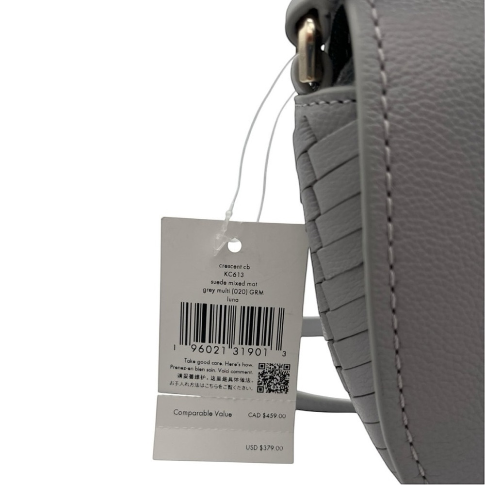 NWT Kate Spade Luna Crescent Gray Crossbody Shoulder Purse Suede & Leather - Picture 6 of 14